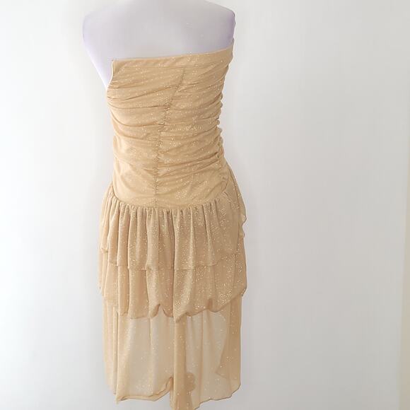 Majorelle Strapless Mini Dress Gold Sparkly Ruffle Tube Top Women XXS - Picture 3 of 12